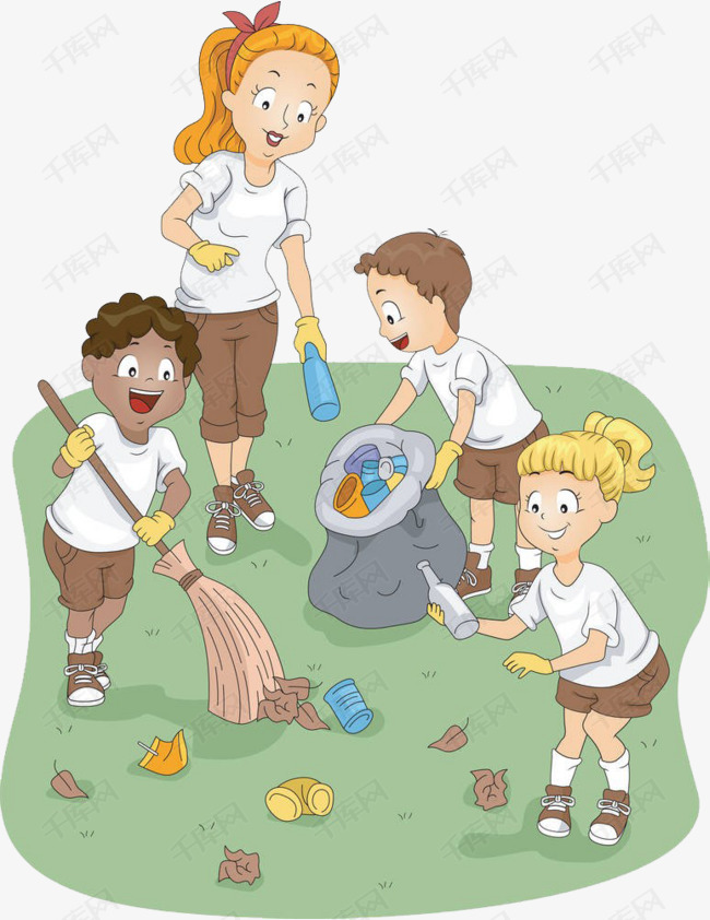 孩子们捡垃圾素材图片免费下载_高清卡通手绘