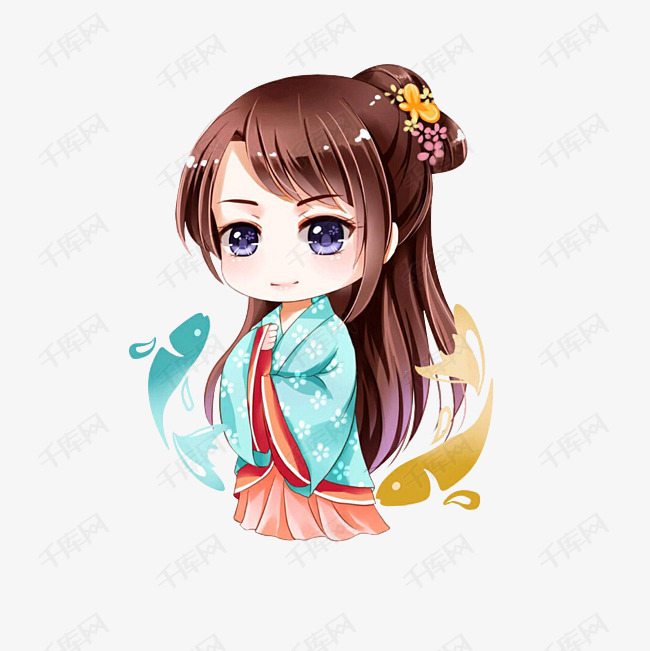 双鱼座汉服少女的素材免抠双鱼座汉服少女卡通汉服卡通
