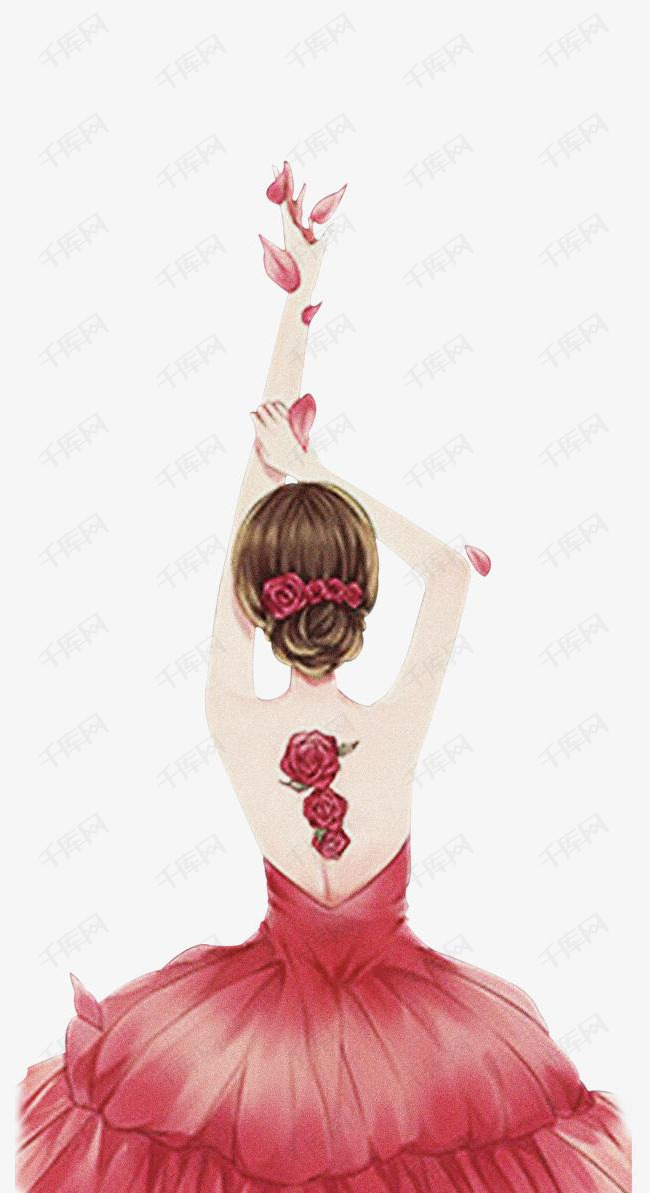 三八节人物装饰插图女孩舞蹈背影