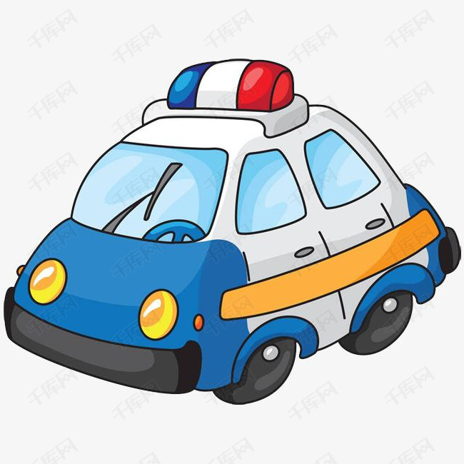 一辆手绘的蓝色警车的素材免抠卡通手绘交通工具特种车机动车警用反恐