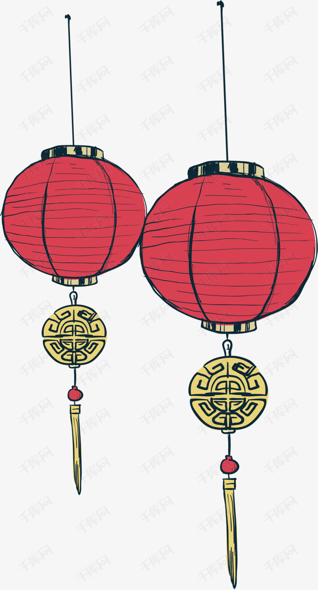 手绘中国风红灯笼