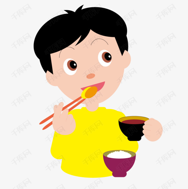 吃饭喝汤的黄衣服小男孩的素材免抠小男孩吃饭喝汤碗筷黄衣服微笑笑容