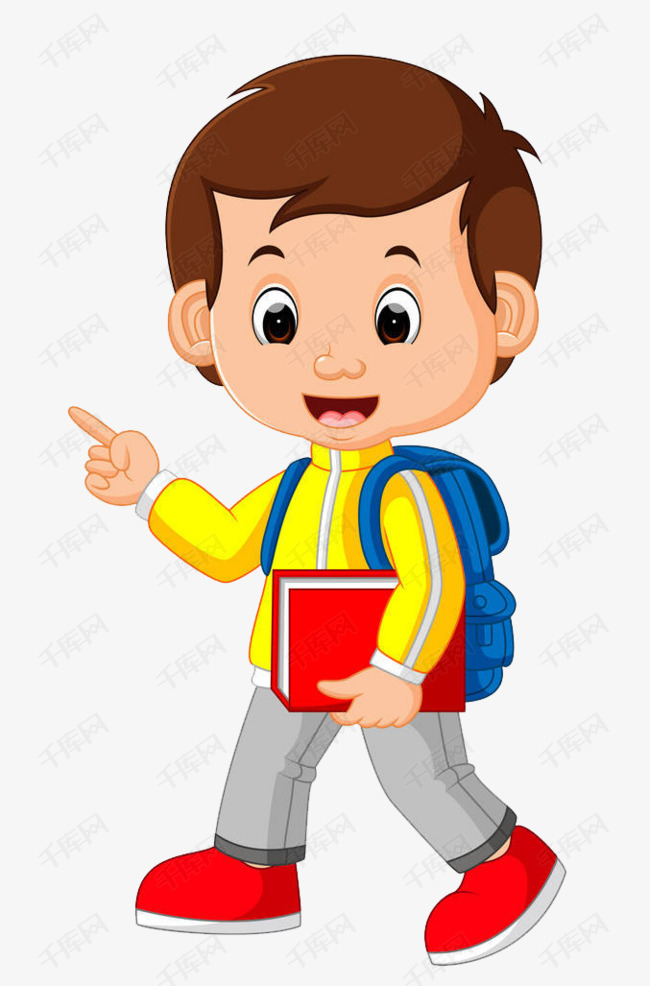 卡通背着书包的男孩的素材免抠抱着书的人卡通人物人物书包彩色书本