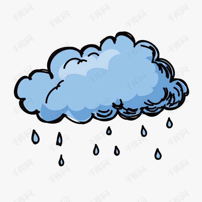 蓝色乌云下雨天晴装饰的素材免抠乌云蓝色卡通简笔绘画装饰