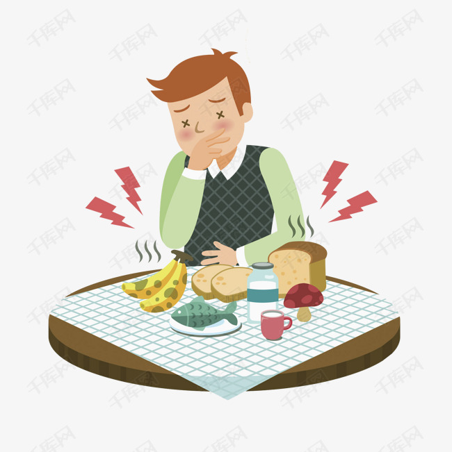 卡通胃痛的男人免抠图的素材免抠男人卡通胃痛插图难受食物