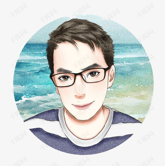 水彩男生的素材免抠男生短发眼镜圆形大海水彩