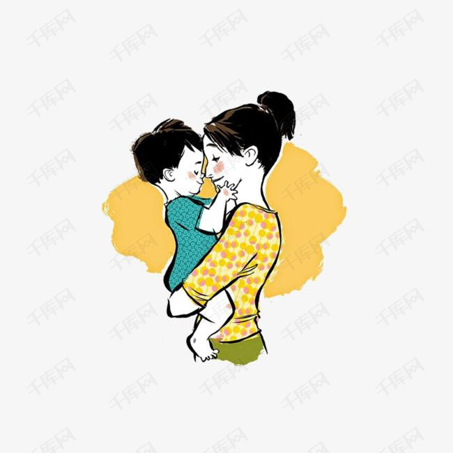 手绘插图母亲节插画妈妈抱着孩子插图