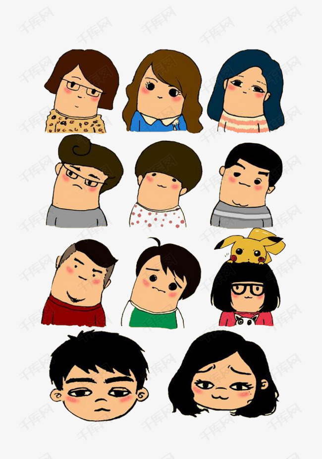 手绘歪头的卡通人物图