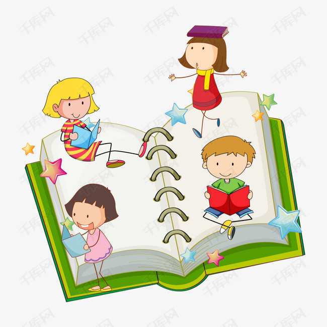 卡通看书的小孩的素材免抠矢量图打开的书本卡通小孩手绘人物看书的