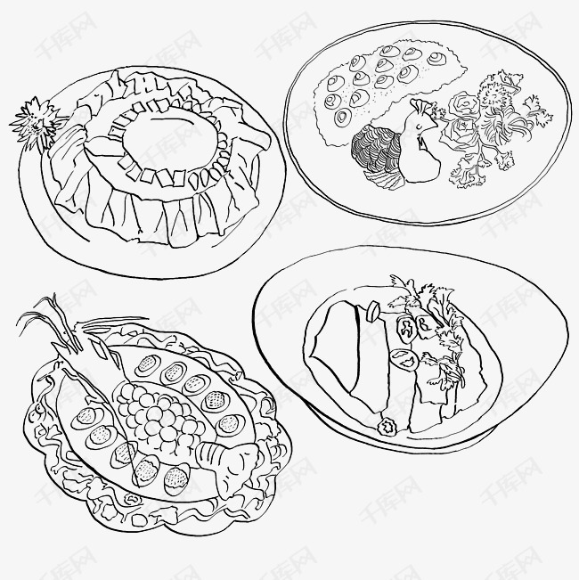 手绘中国菜家常菜线描的素材免抠手绘中国菜家常菜线描菜品美食