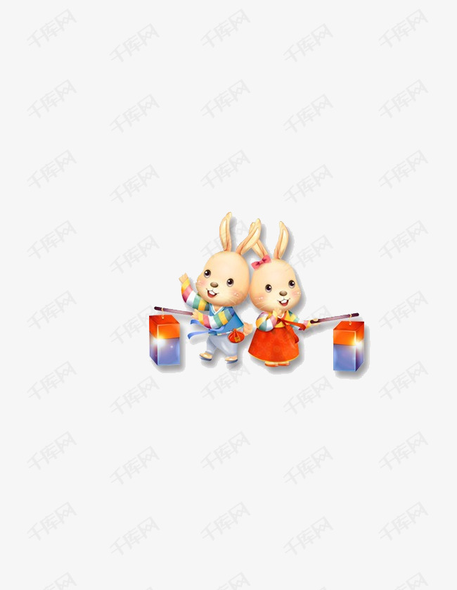 两只可爱兔子灯笼                                            卡通