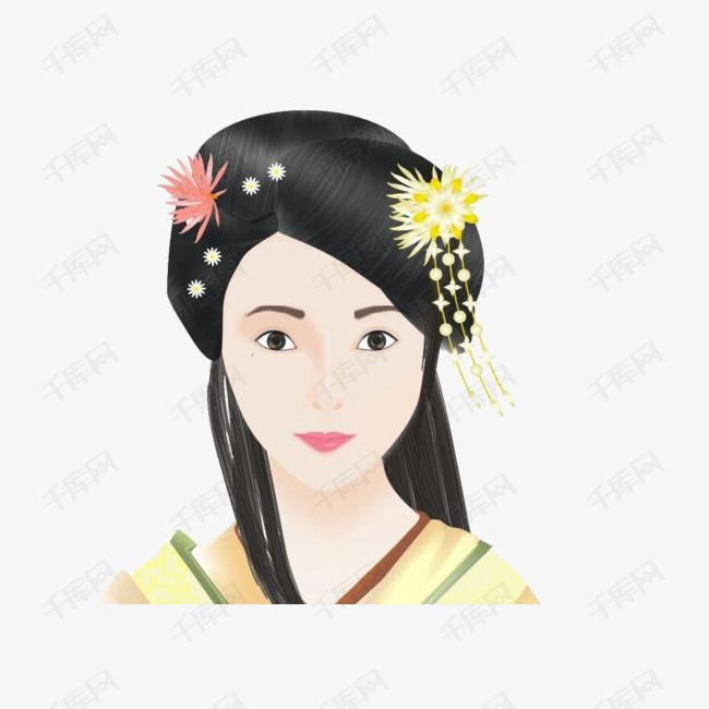 古风人物美女的发型手绘的素材免抠清纯美女古风发型发饰卡通手绘古装