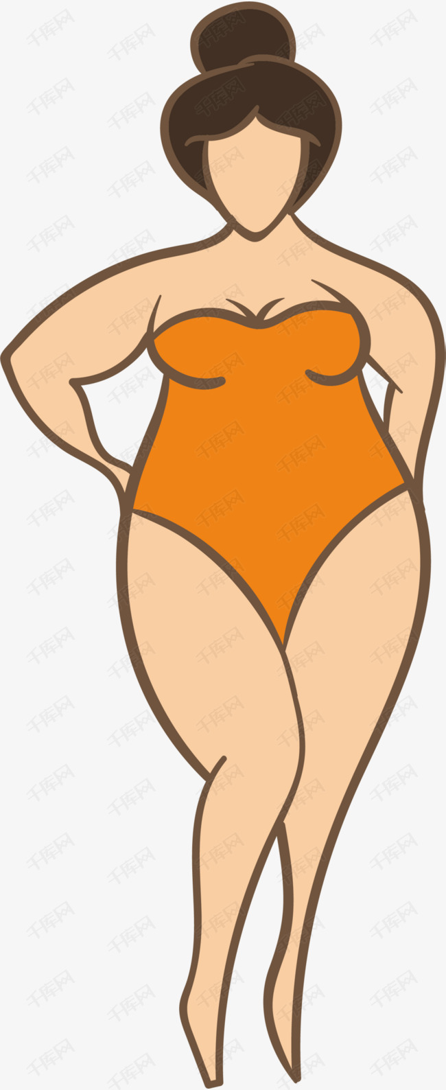 卡通橙色扁平胖女孩的素材免抠卡通女孩胖女孩世界肥胖日健康体重胖子