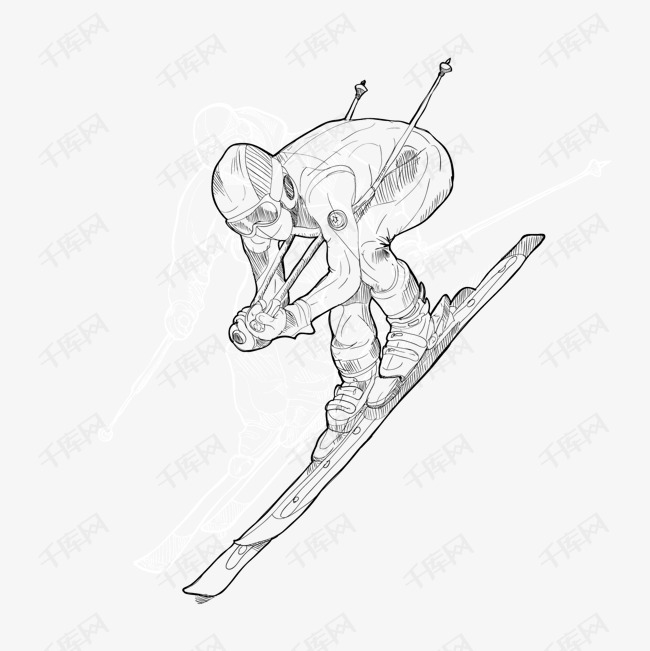 滑雪比赛手绘人物