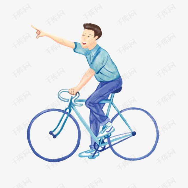手绘人物插图骑自行车踏青男孩