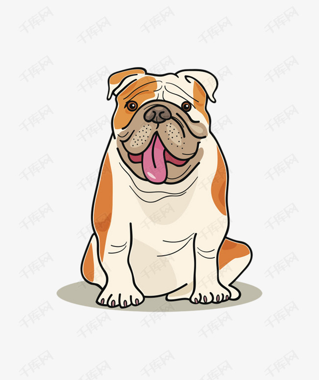 卡通坐着的大黄斗牛犬
