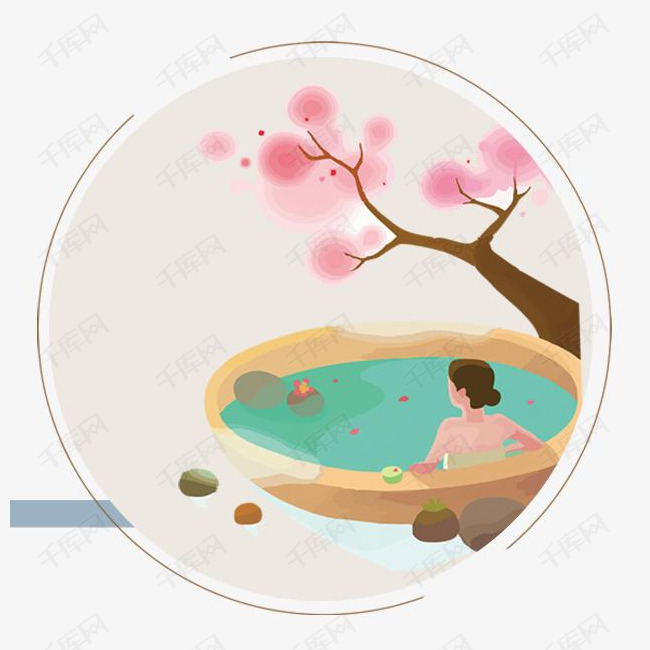 唯美日本温泉卡通插画