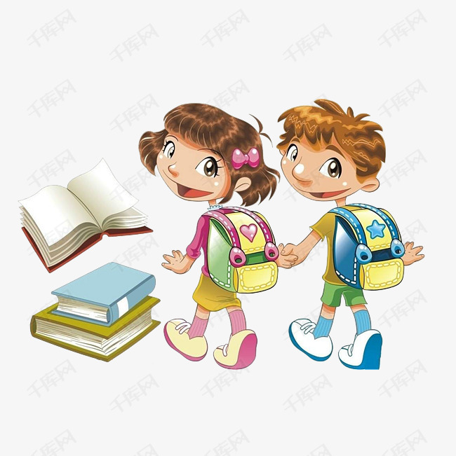 手牵手上学的小学生