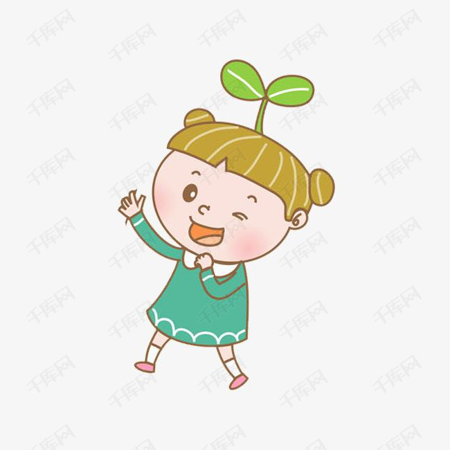 卡通高兴的女孩免抠图的素材免抠小女孩可爱的高兴地小草绿色的呆萌的