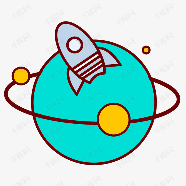 彩色手绘科技环绕星球元素的素材免抠彩色手绘弯曲弧度星球科技