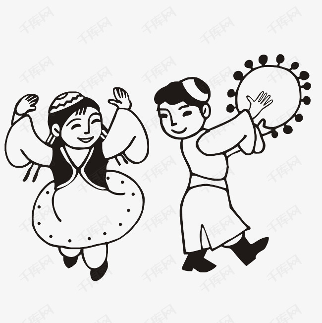简笔手绘新疆歌舞