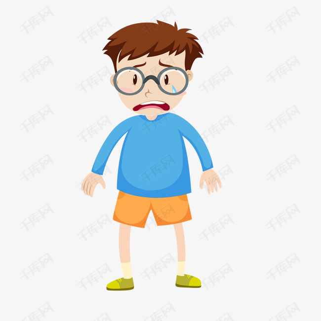 卡通失望表情的小男孩矢量素材