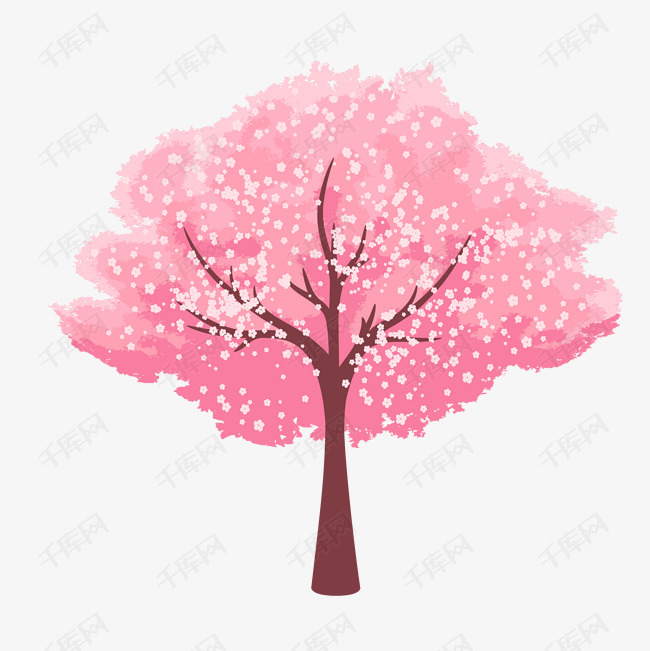 矢量手绘粉色樱花树的素材免抠粉色桃花树植物樱花树矢量手绘