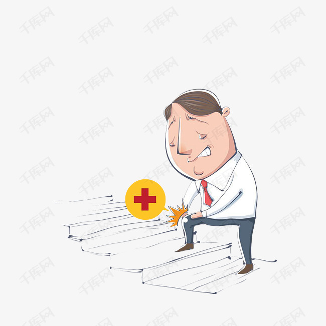 卡通爬楼梯腿疼的男子素材
