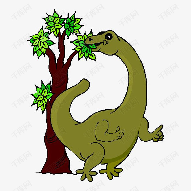 卡通恐龙的素材免抠绿色长脖子恐龙卡通恐龙设计动漫动画恐龙吃树叶