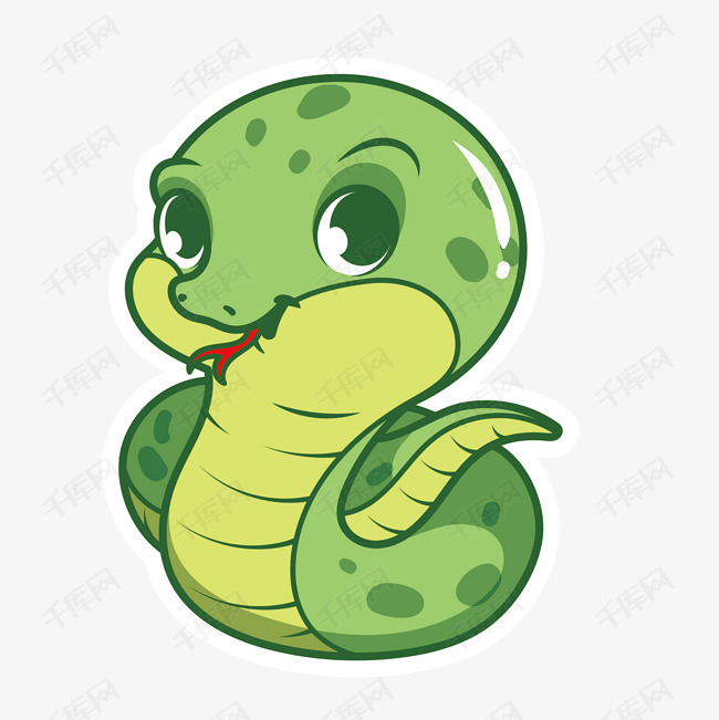 手绘卡通绿色可爱小蛇