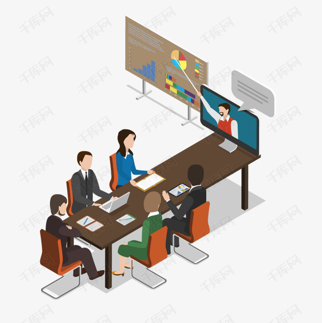 卡通商务视频会议矢量图的素材免抠商务会议视频会议矢量图背景装饰