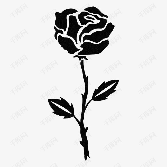 黑色手绘玫瑰花的素材免抠玫瑰花黑色剪影花卉线描花矢量图植物线条