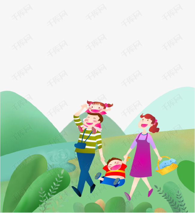卡通手绘亲子旅游海报插画