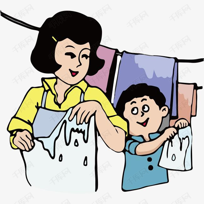 母亲节促销母爱感恩感谢孝顺孩子帮妈妈洗衣服卡通形象