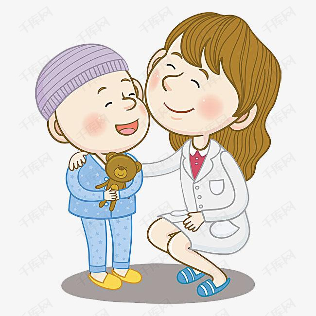 手绘卡通女医生和病人说话图案