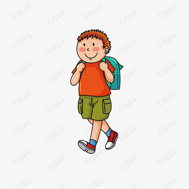 卡通背着书包走路上学的男孩素材