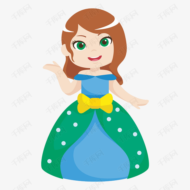 卡通矢量身穿绿色礼服美丽公主.