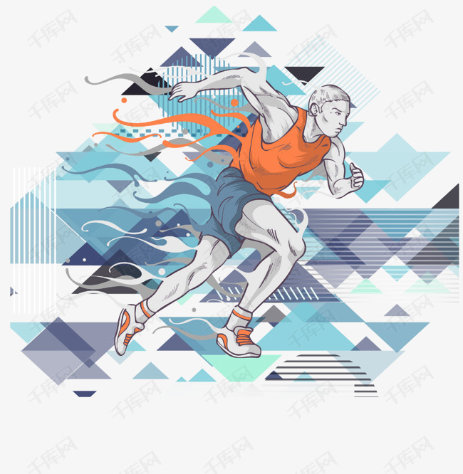 创意运动健身奔跑人物插画的素材免抠健身卡通海报小清新海报