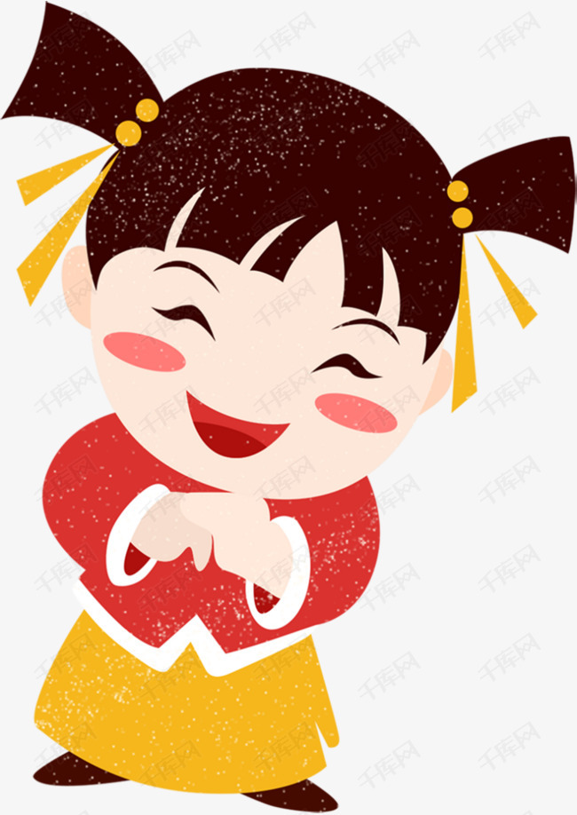 红色卡通恭喜发财女孩