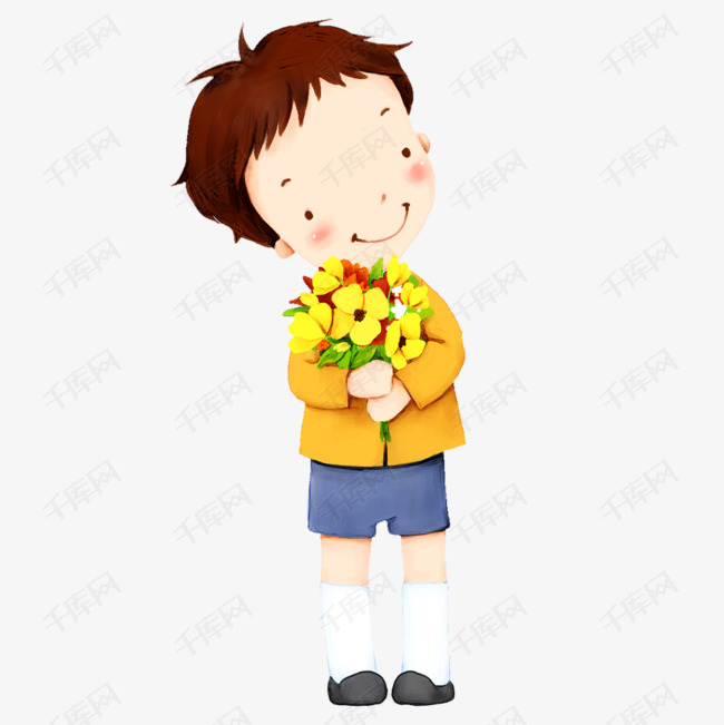 卡通拿着鲜花的小男孩人物设计