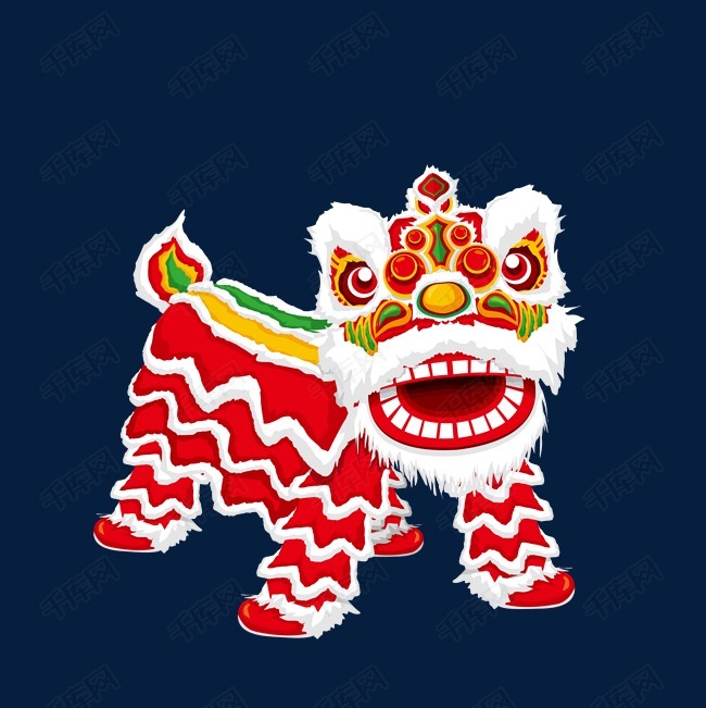矢量手绘新年舞狮子素材图片免费下载_高清psd_千库网