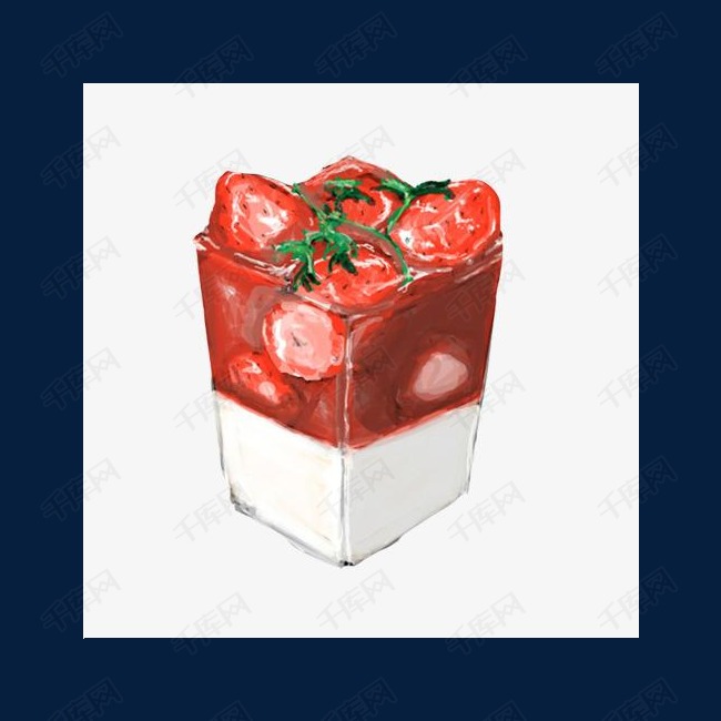 草莓酸奶手绘画素材图片