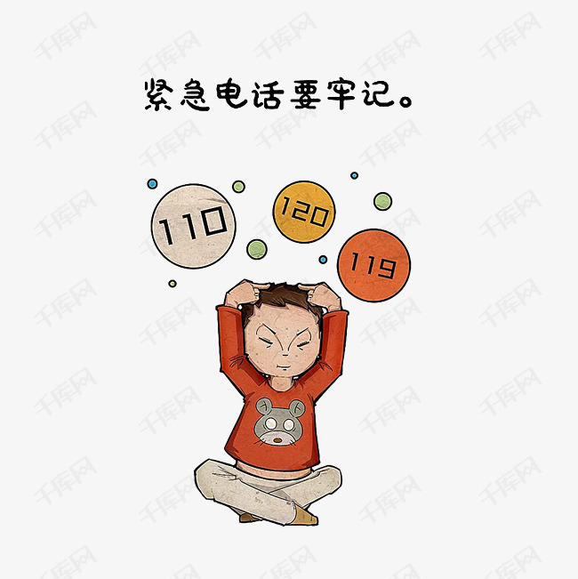 卡通牢记紧急电话的小朋友素材