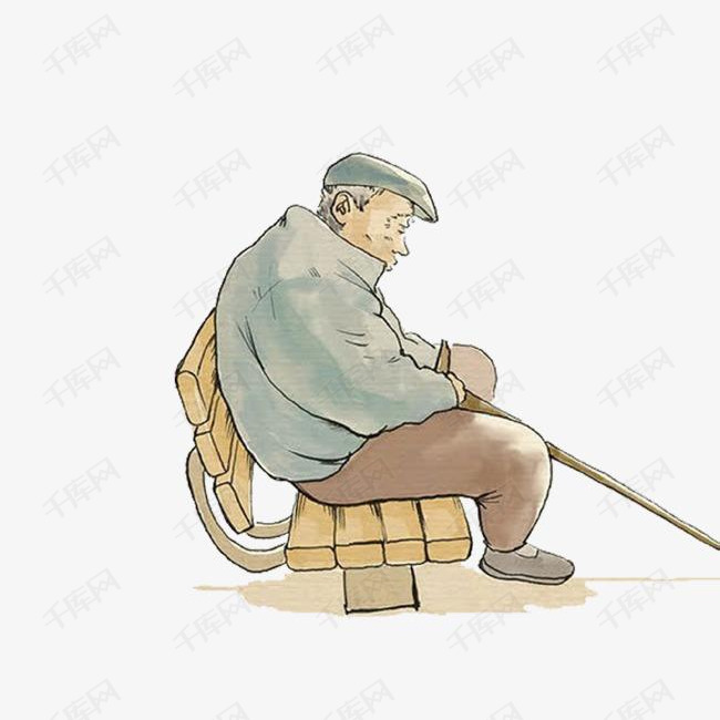 手绘空巢老人插画免抠