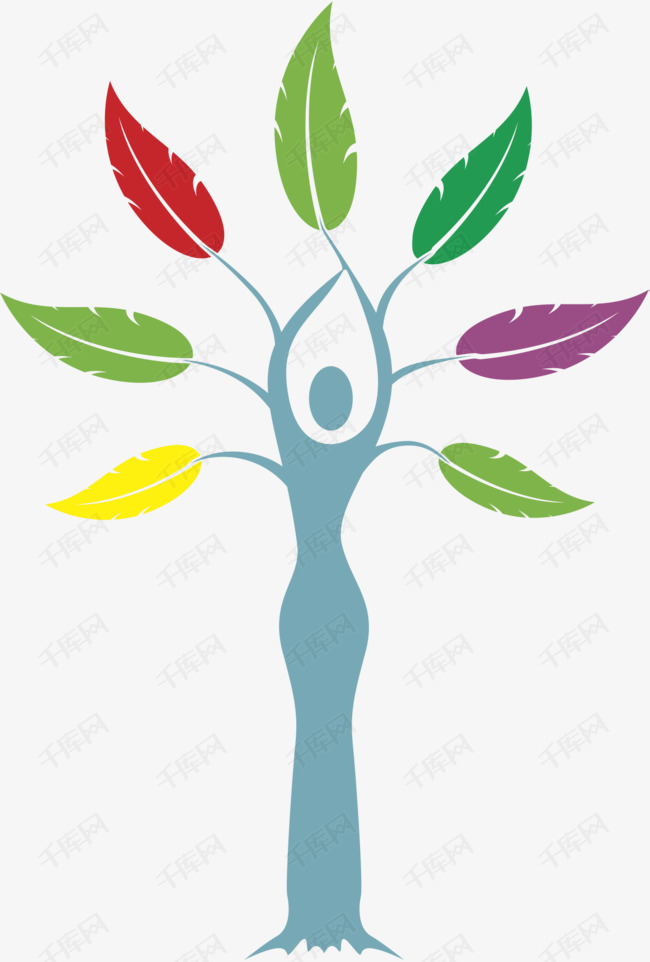 彩色大树的素材免抠人形彩色树型树型框树型图树型结构