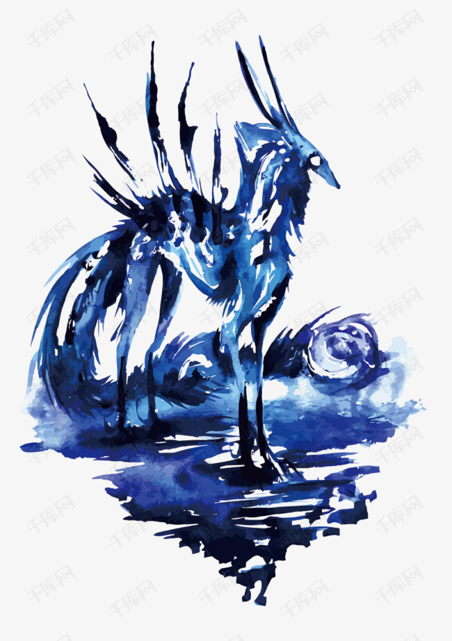 矢量水彩蓝色神兽的素材免抠神兽矢量卡通手绘神兽免扣png图神兽png