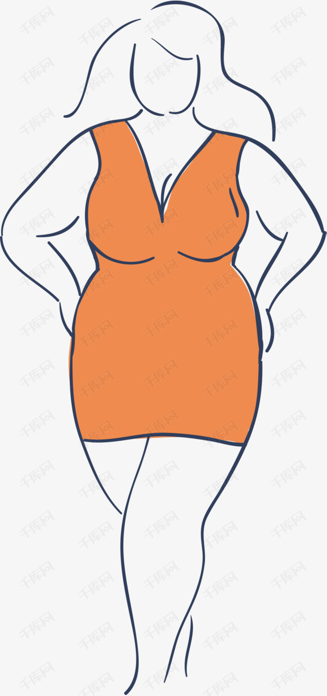 橙色扁平线条女胖子
