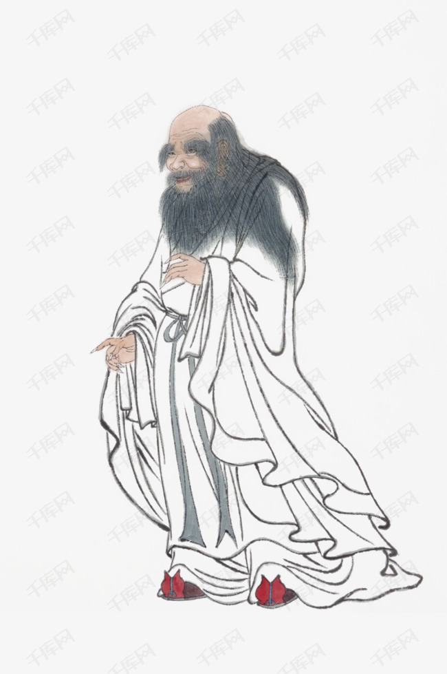 中国风手绘水墨老子画像