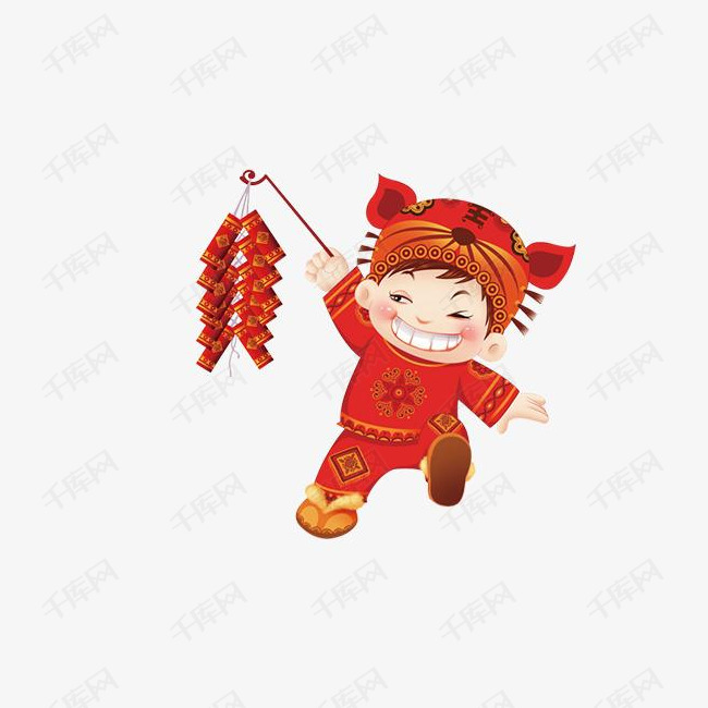 可爱的红衣小孩放鞭炮的素材免抠鞭炮喜庆节日新年过年新春