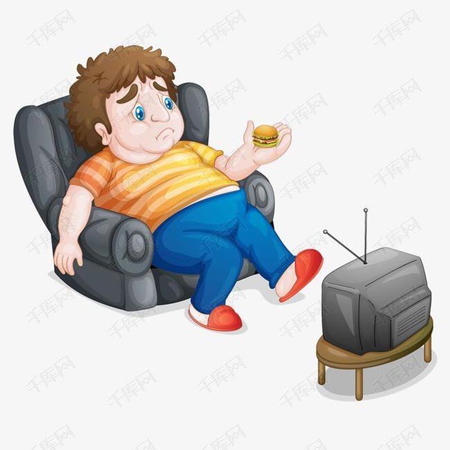 男人坐在沙发看电视的素材免抠大肚子男人坐在沙发看电视大肚腩吃汉堡
